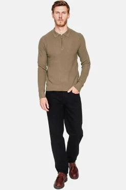 Pull polo demi zippé kaki