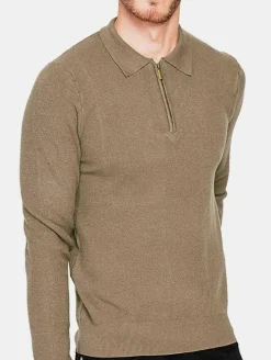 Pull polo demi zippé kaki