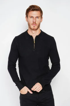 Pull polo demi zippé noir