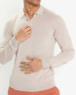 Pull polo en Laine & Soie beige