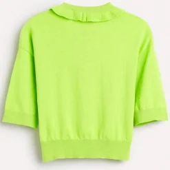 Pull polo en Maille fine de pur Coton Rean vert acide