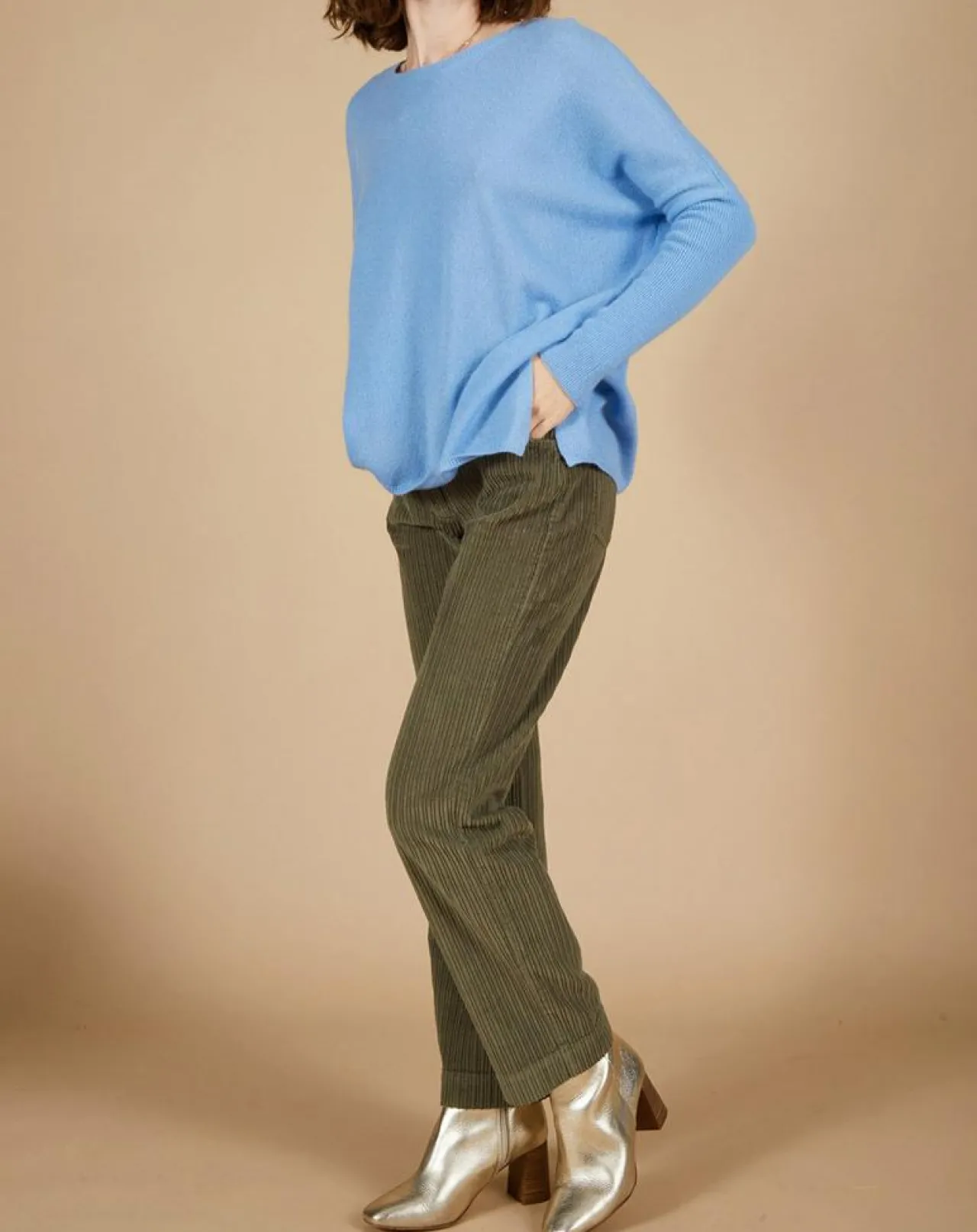 Pull poncho 100% Cachemire Alizée col rond bleu topaze