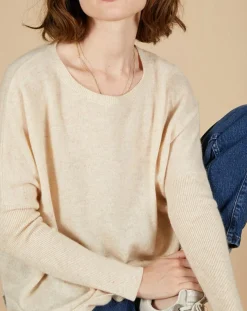 Pull poncho 100% Cachemire Alizée col rond beige chiné