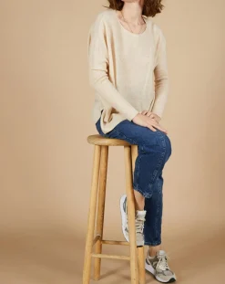 Pull poncho 100% Cachemire Alizée col rond beige chiné