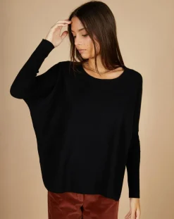 Pull poncho 100% Cachemire Alizée col rond noir