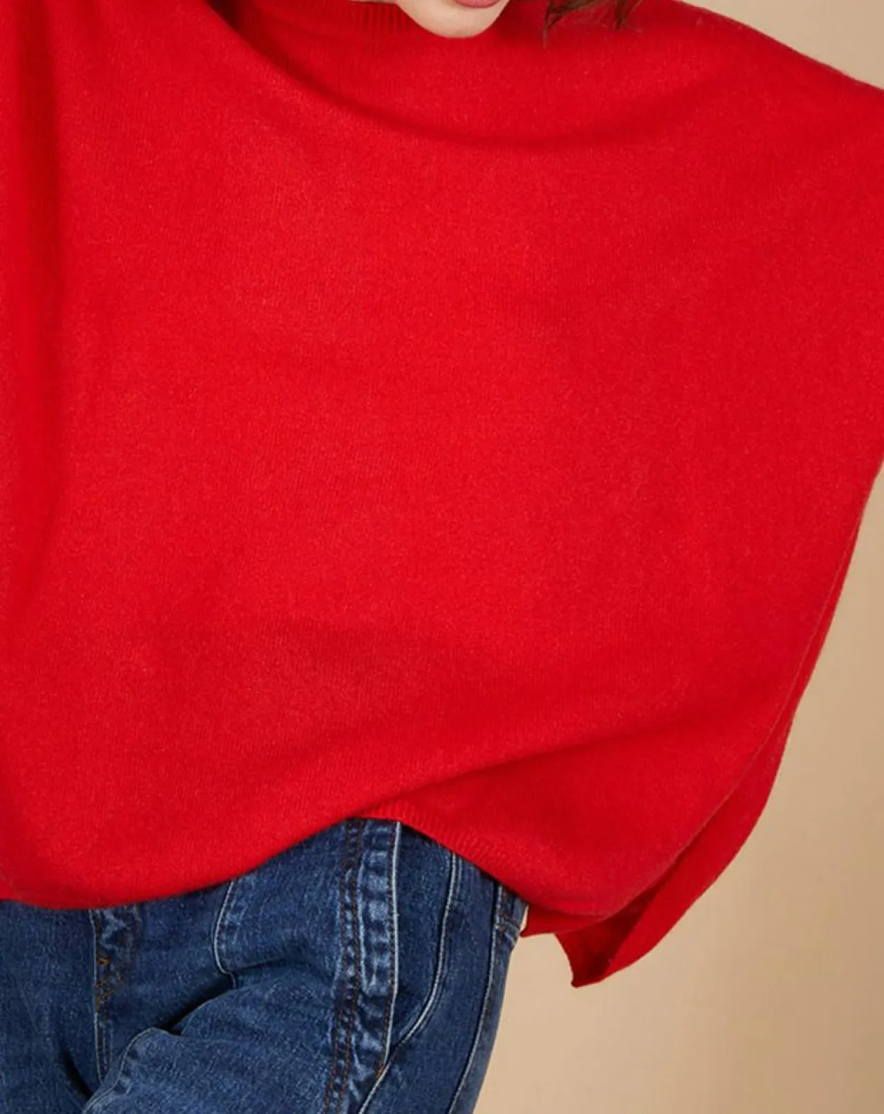 Pull poncho 100% Cachemire Alizée col rond rouge carmen