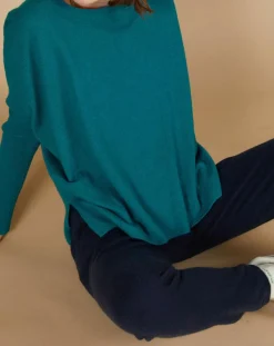 Pull poncho 100% Cachemire Alizée col rond bleu paon