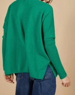 Pull poncho 100% Cachemire Alizée col rond vert impérial