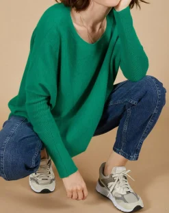 Pull poncho 100% Cachemire Alizée col rond vert impérial