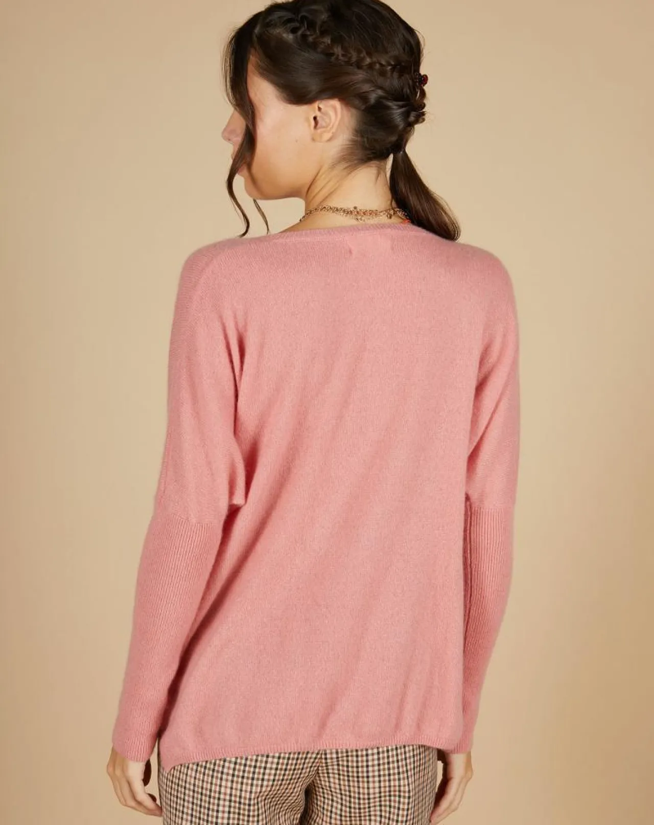 Pull poncho 100% Cachemire Alizée col rond bois de rose