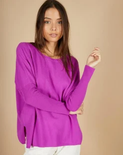 Pull poncho 100% Cachemire Alizée col rond violet fluo