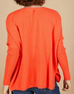 Pull poncho 100% Cachemire Alizée col rond corail fluo
