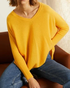 Pull poncho 100% Cachemire Axelle Col V moutarde
