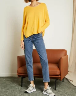 Pull poncho 100% Cachemire Axelle Col V moutarde