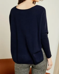 Pull poncho 100% Cachemire Axelle Col V bleu marine