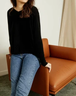 Pull poncho 100% Cachemire Axelle Col V noir