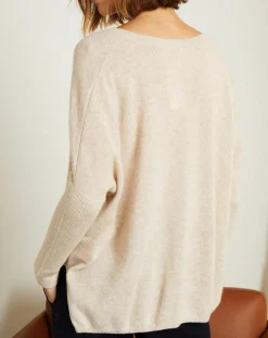 Pull poncho 100% Cachemire Axelle Col V beige chiné