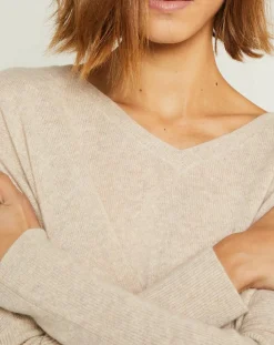 Pull poncho 100% Cachemire Axelle Col V beige chiné