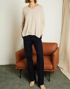 Pull poncho 100% Cachemire Axelle Col V beige chiné
