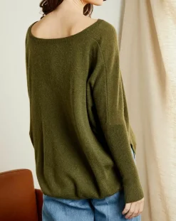 Pull poncho 100% Cachemire Axelle Col V kaki