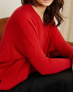 Pull poncho 100% Cachemire Axelle Col V rouge