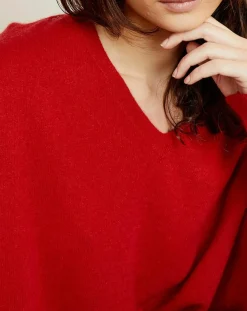 Pull poncho 100% Cachemire Axelle Col V rouge