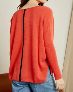 Pull poncho 100% Cachemire col V Chloé à bande cocktail/bleu marine