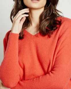 Pull poncho 100% Cachemire col V Chloé à bande cocktail/bleu marine