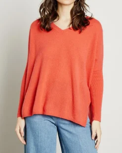 Pull poncho 100% Cachemire col V Chloé à bande cocktail/bleu marine