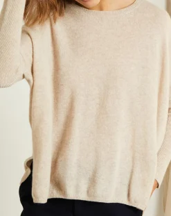Pull poncho 100% Cachemire Elisabeth Col rond beige chiné