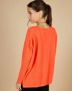 Pull poncho 100% Cachemire Emma col V corail fluo