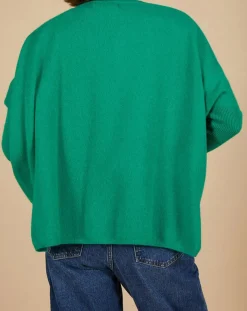 Pull poncho 100% Cachemire Emma col V vert impérial