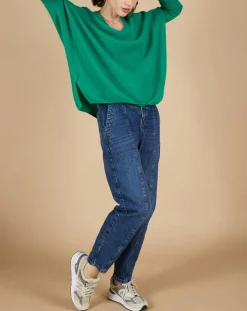 Pull poncho 100% Cachemire Emma col V vert impérial