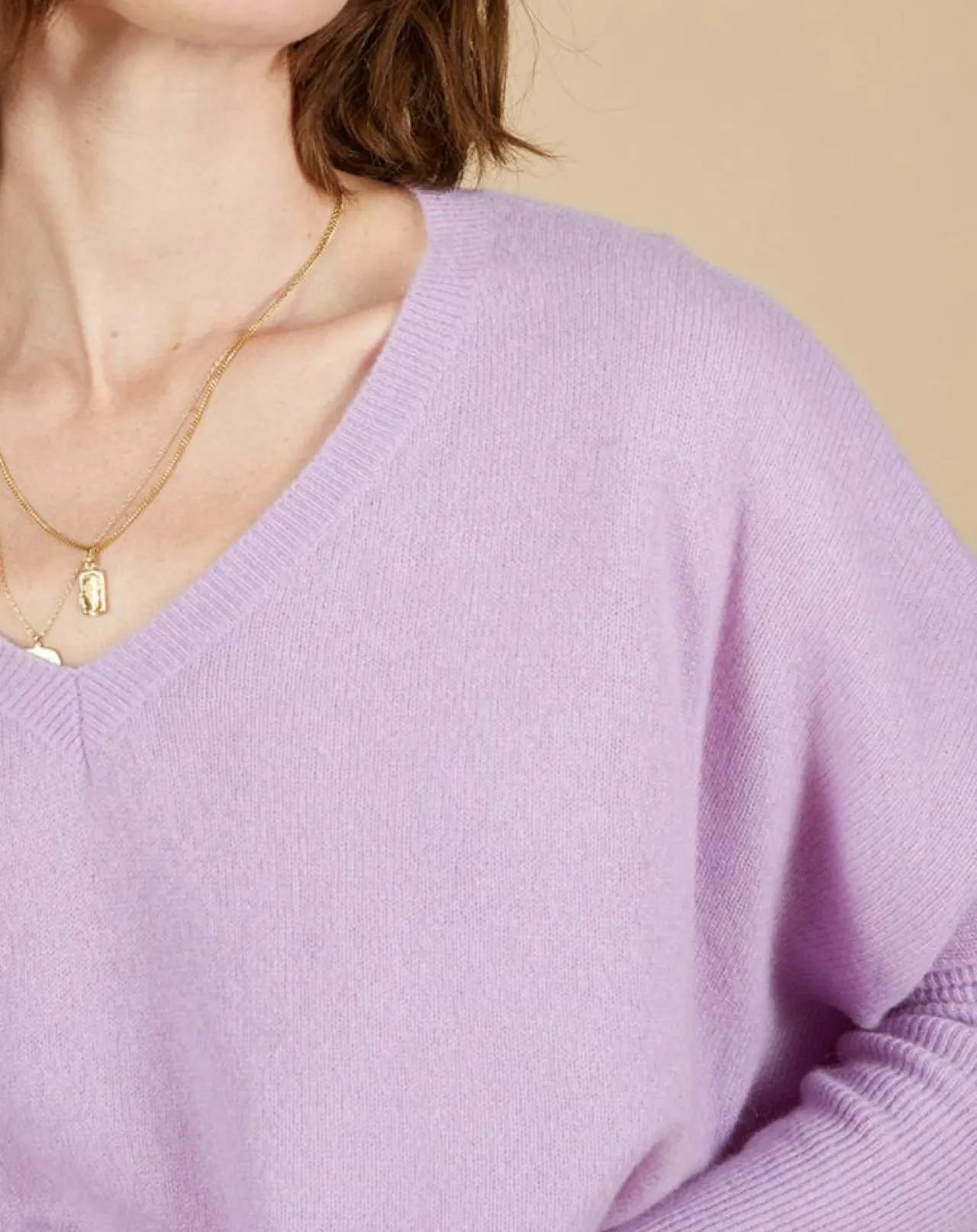 Pull poncho 100% Cachemire Emma col V glycine