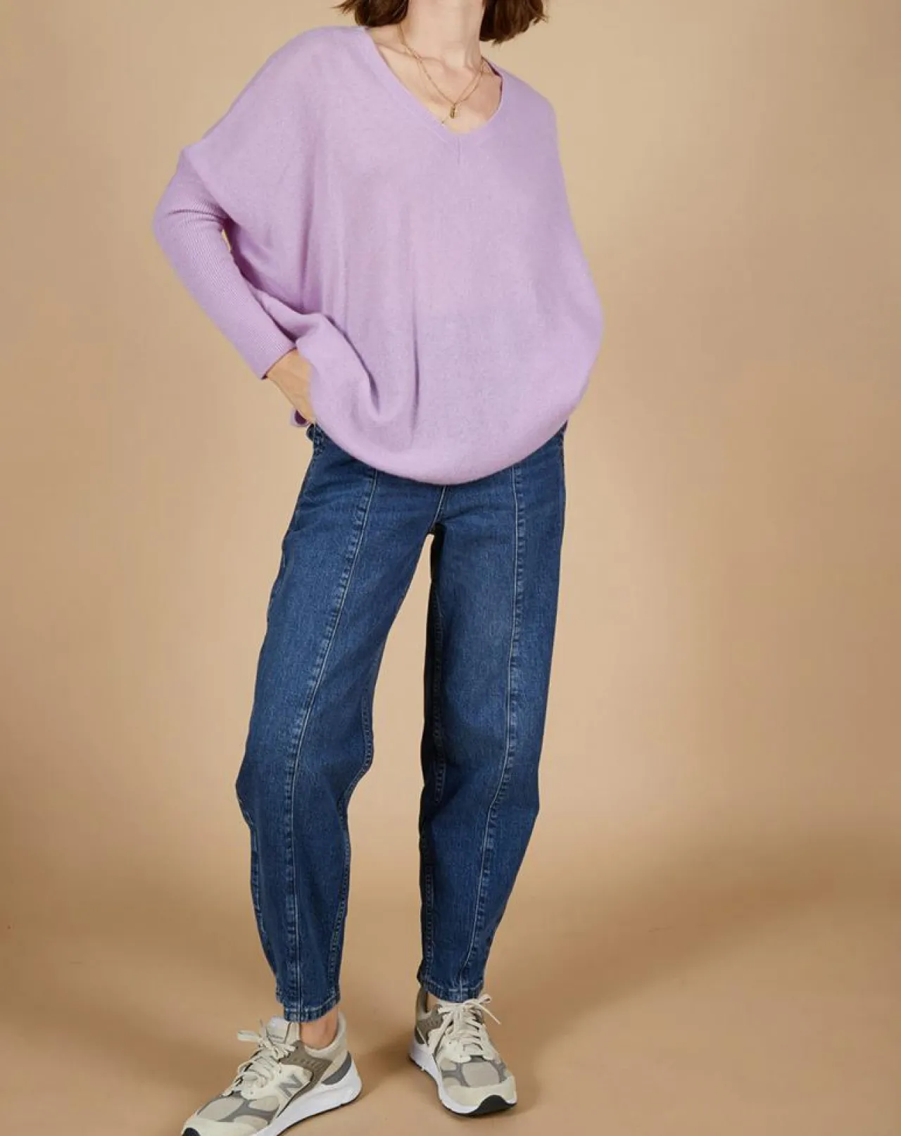 Pull poncho 100% Cachemire Emma col V glycine