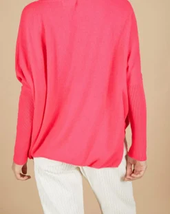 Pull poncho 100% Cachemire Emma col V rose fluo