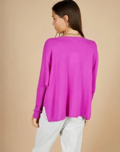 Pull poncho 100% Cachemire Emma col V violet fluo