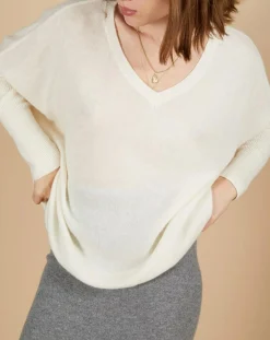 Pull poncho 100% Cachemire Emma col v écru