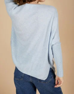 Pull poncho 100% Cachemire Emma col V ciel