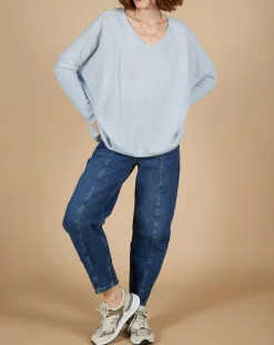 Pull poncho 100% Cachemire Emma col V ciel