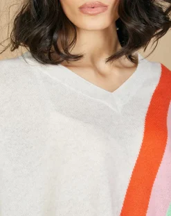 Pull poncho 100% Cachemire Intarsia Soleil col V nuage