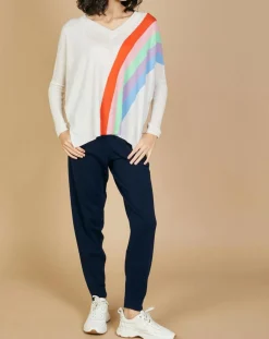 Pull poncho 100% Cachemire Intarsia Soleil col V nuage