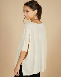 Pull poncho 100% Cachemire Kelly col V manches courtes beige chiné