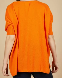 Pull poncho 100% Cachemire Kelly col V manches courtes mangue