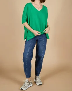 Pull poncho 100% Cachemire Kelly col V manches courtes émeraude