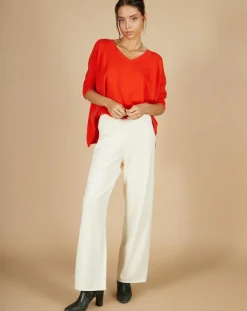 Pull poncho 100% Cachemire Kelly col V manches courtes orange