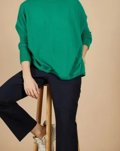 Pull poncho 100% Cachemire Lola col roulé vert impérial