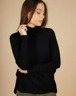 Pull poncho 100% Cachemire Lola col roulé noir