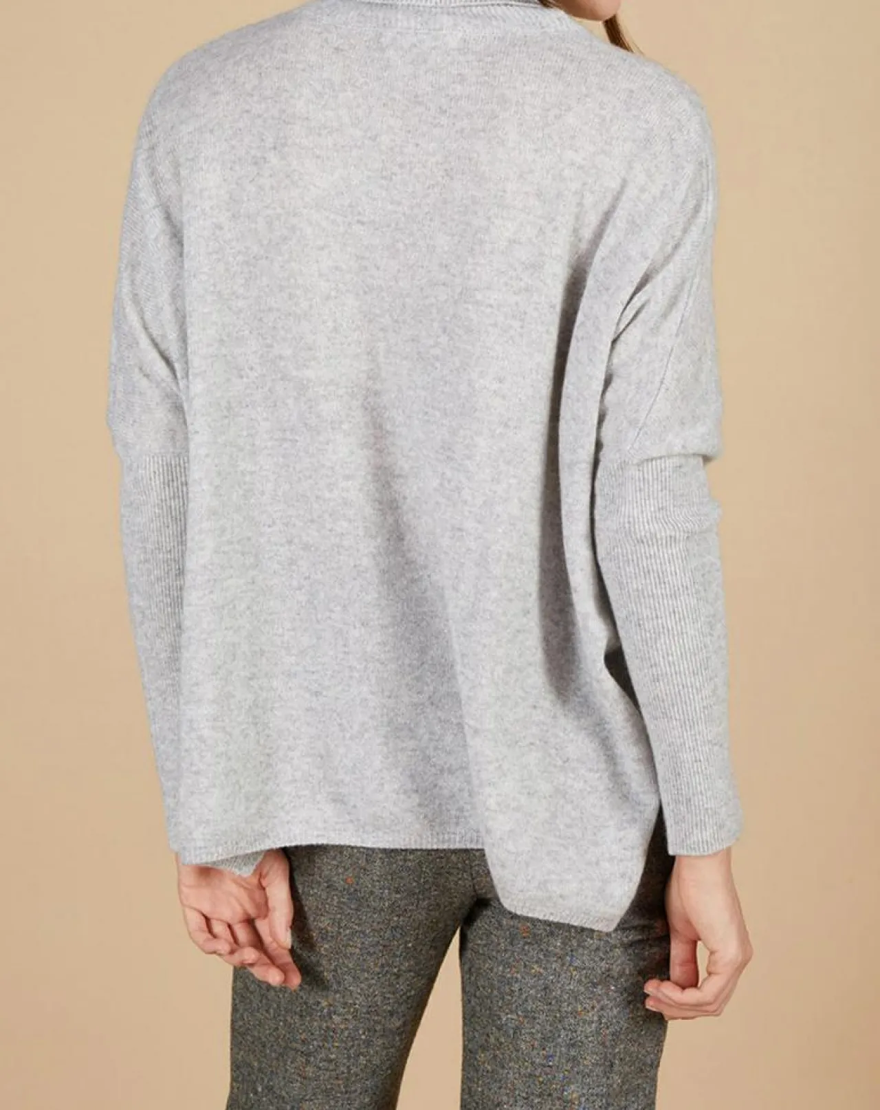 Pull poncho 100% Cachemire Lola col roulé gris chiné clair