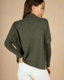Pull poncho 100% Cachemire Lola col roulé kaki grisé